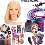 XXL Luxusní vánoční sada - Česací hlava blondýnka s mega příslušenstvím – česací sada se šperky a doplňky do vlasů pro malé i velké - HIT! - stojan ZDARMA!